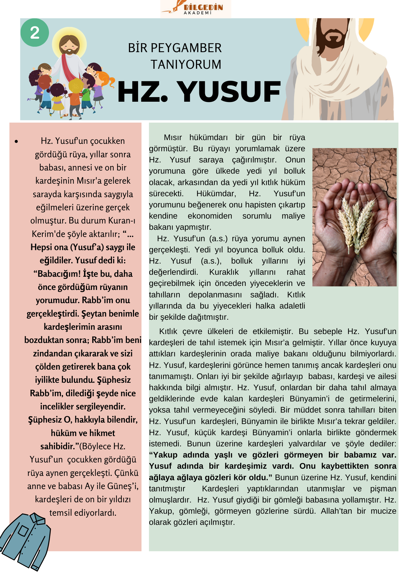 6 8. Sınıf 3. Ünite Bir Peygamber Tanıyorum: Hz. Yusuf