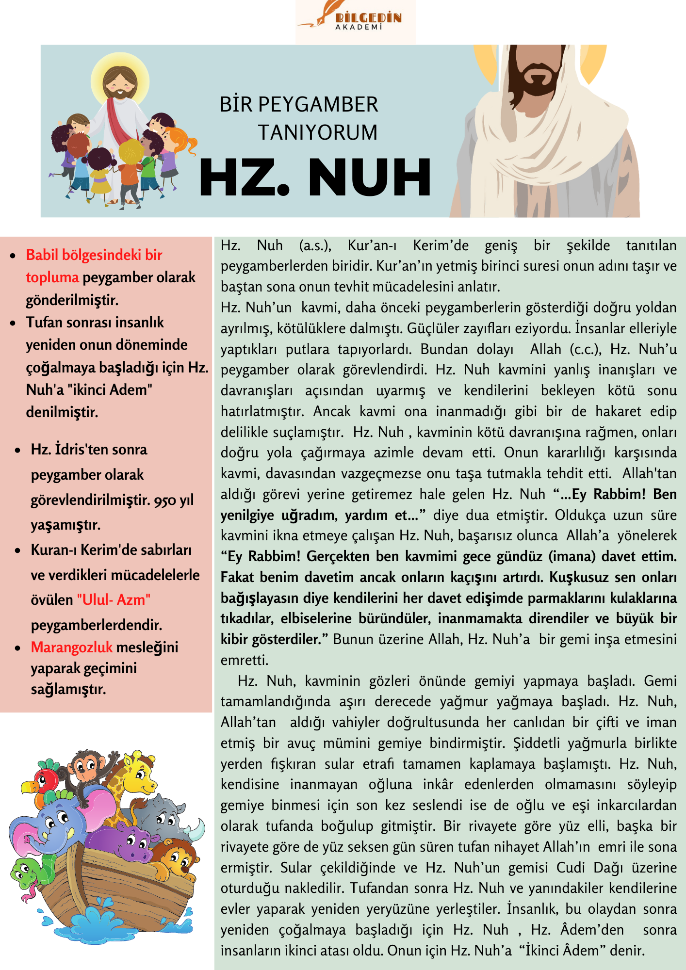 HZ.-nuh 8. Sınıf 5.Ünite " Bir Peygamber Tanıyorum: Hz. Nuh"