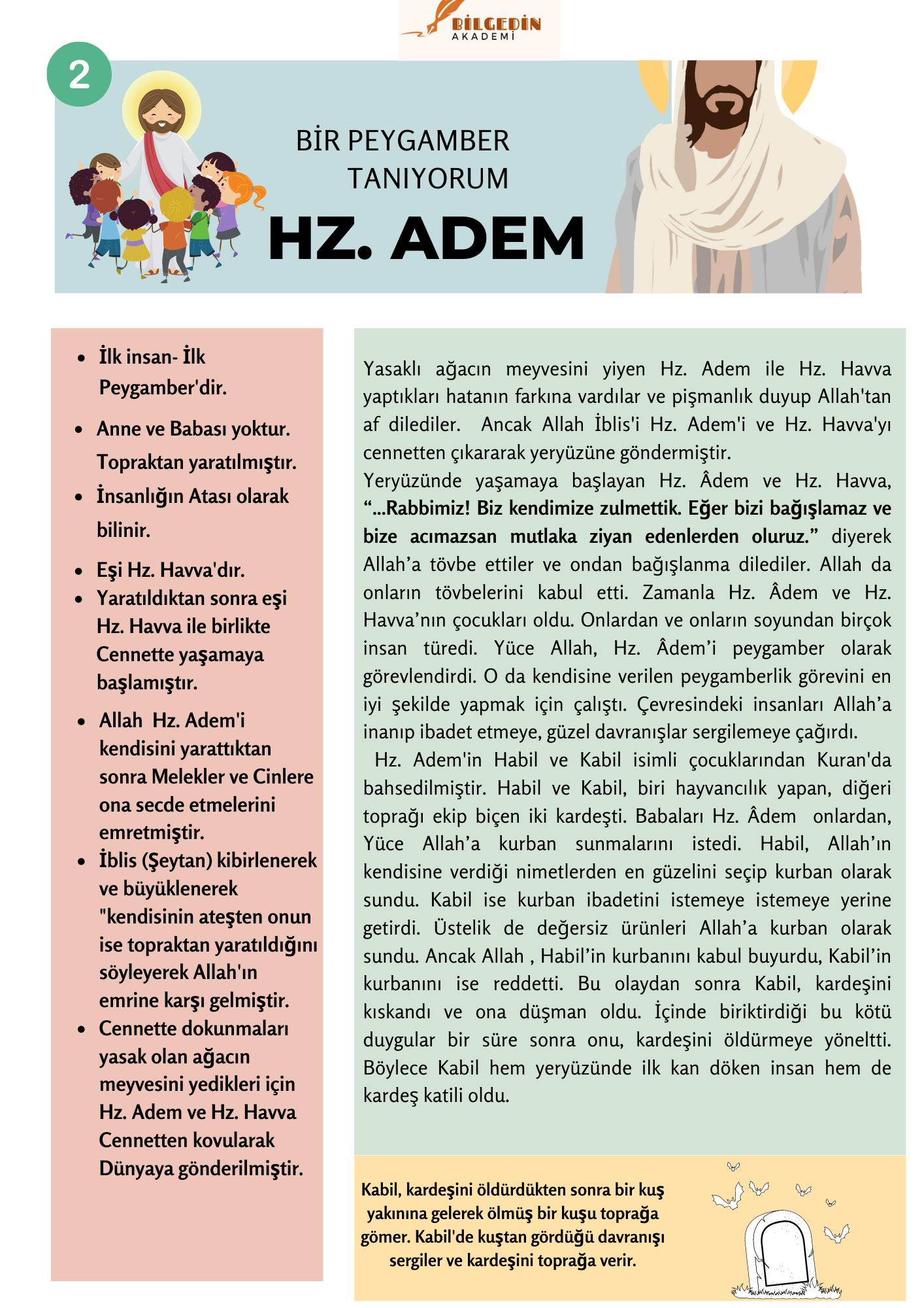 3 6. Sınıf 1.Ünite Bir Peygamber Tanıyorum Hz. Adem