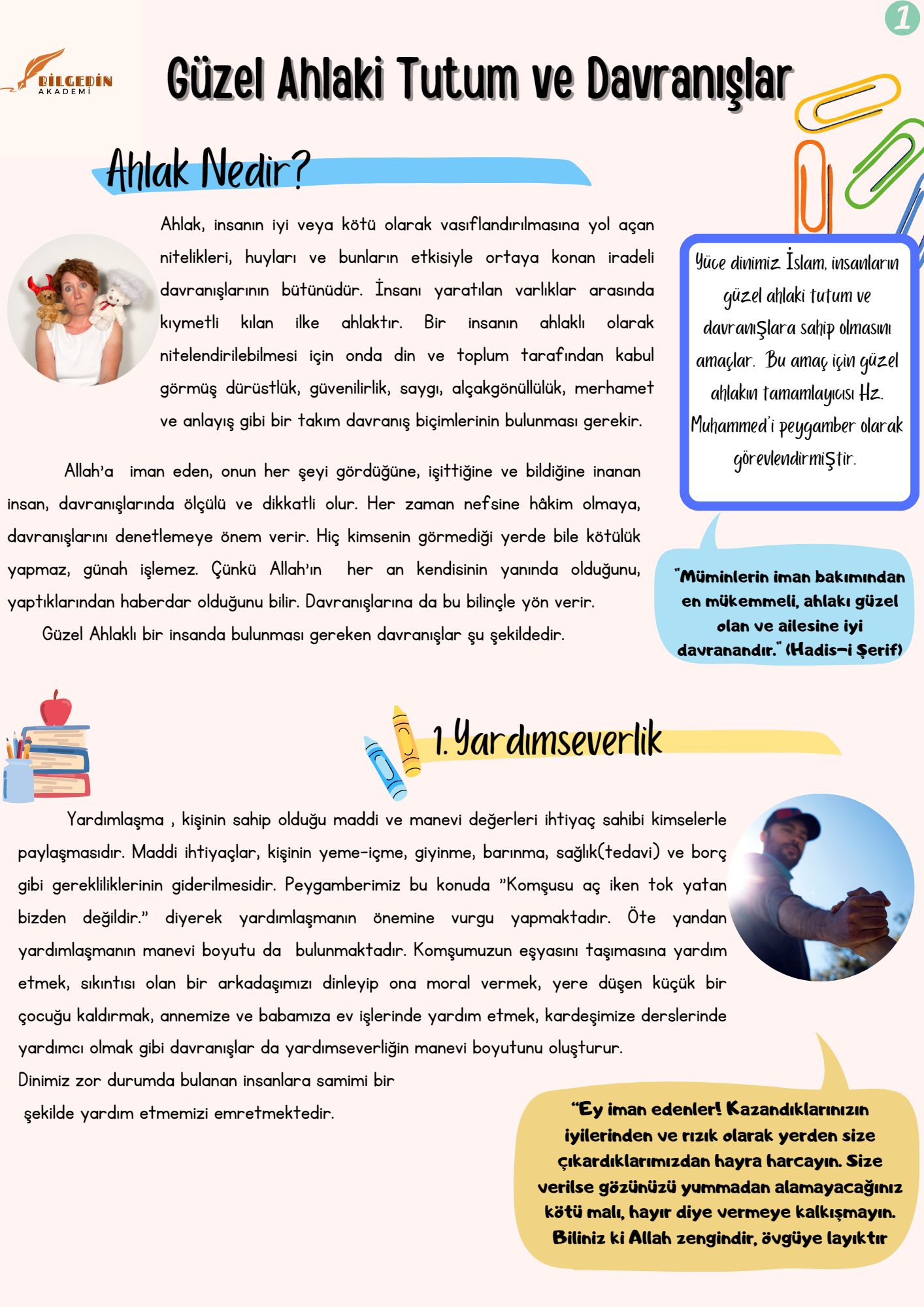 7 7. Sınıf  3. Ünite "Ahlaki Davranışlar"