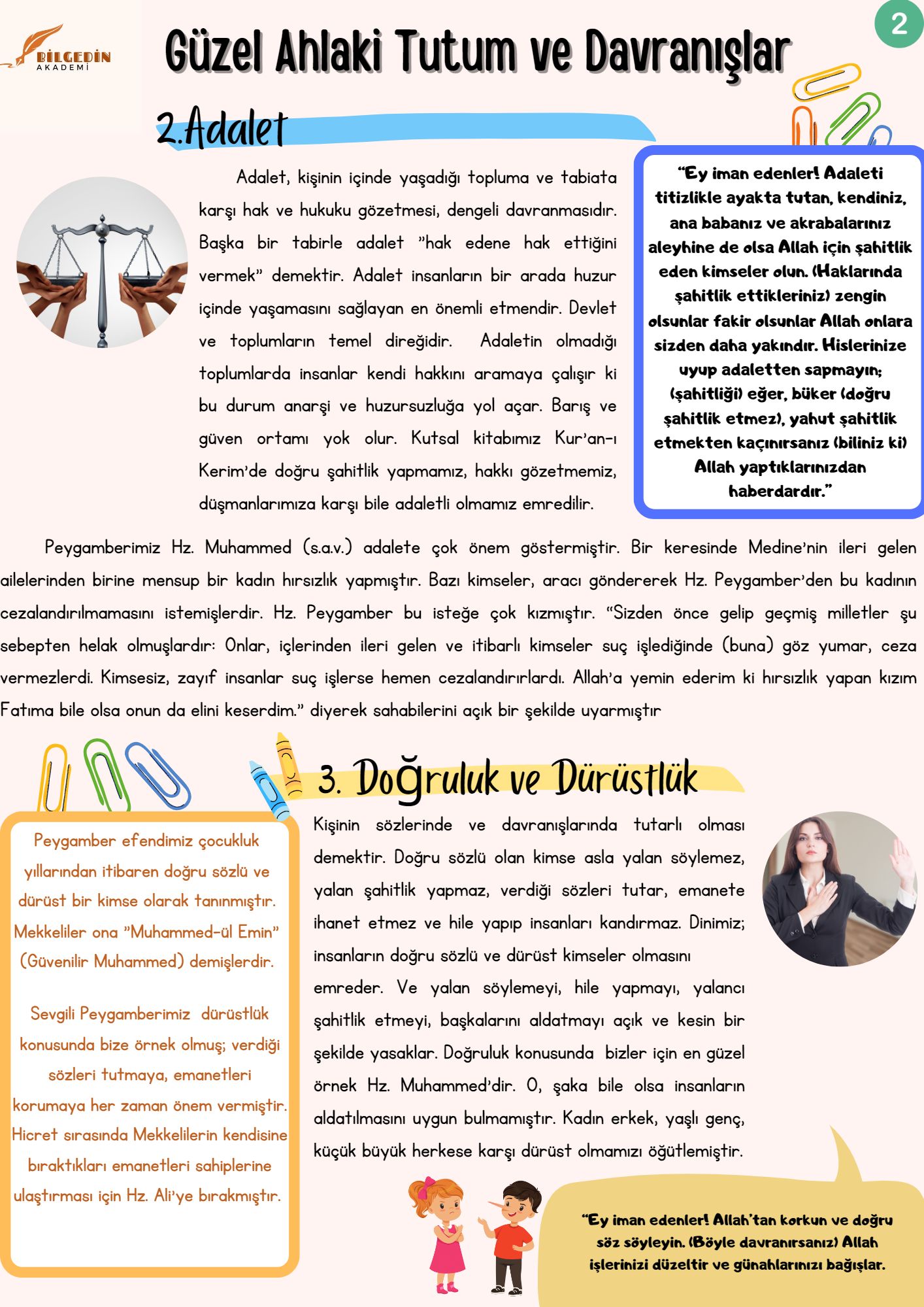 8 7. Sınıf  3. Ünite "Ahlaki Davranışlar"