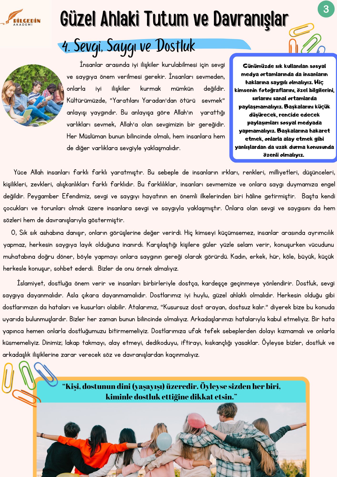 11 7. Sınıf 3. Ünite “Ahlaki Davranışlar”