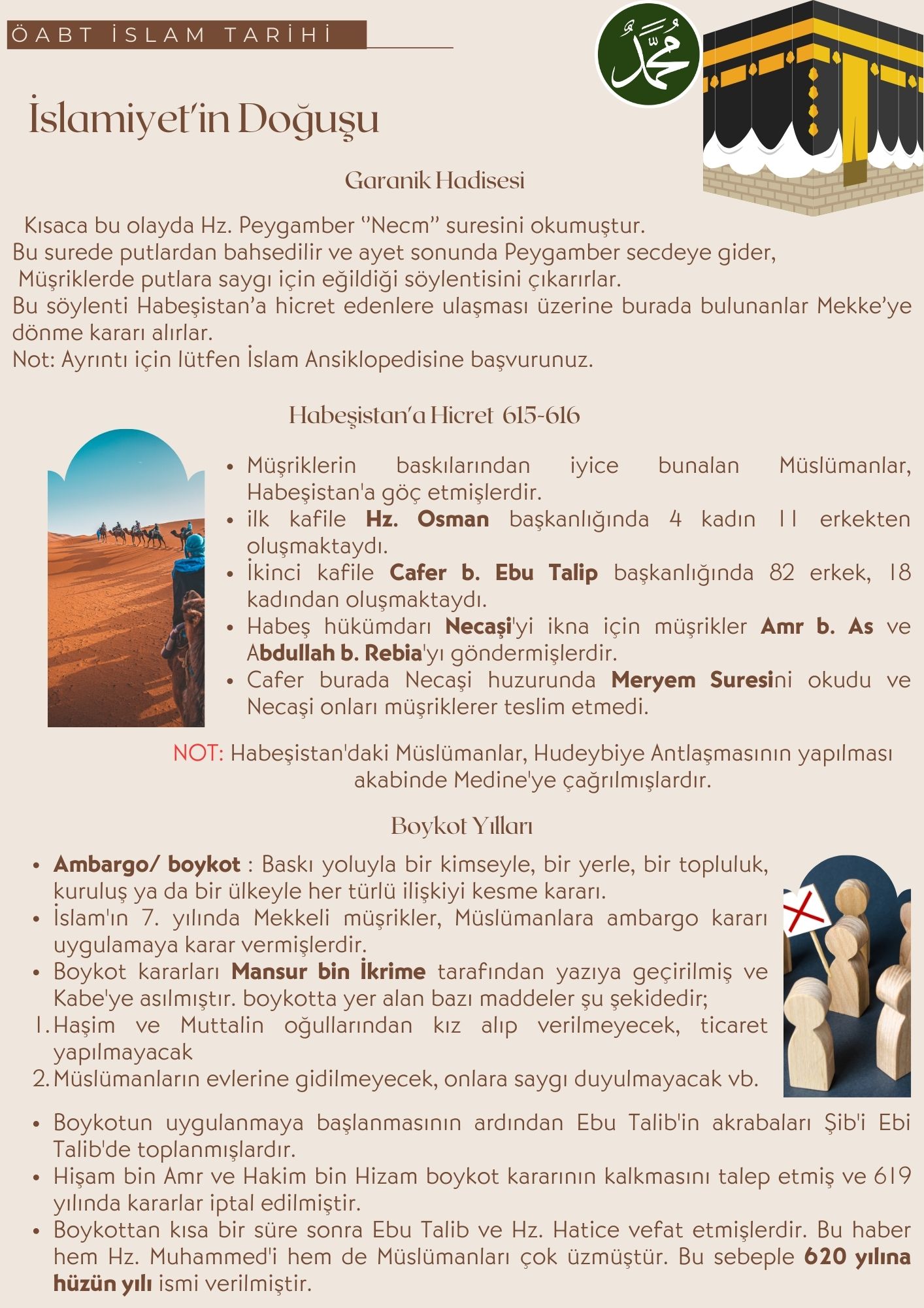10-1 İslam Tarihi Ders Notları "Müşriklerle Mücadele" "Habeşistana Hicret" "Akabe Görüşmeleri"