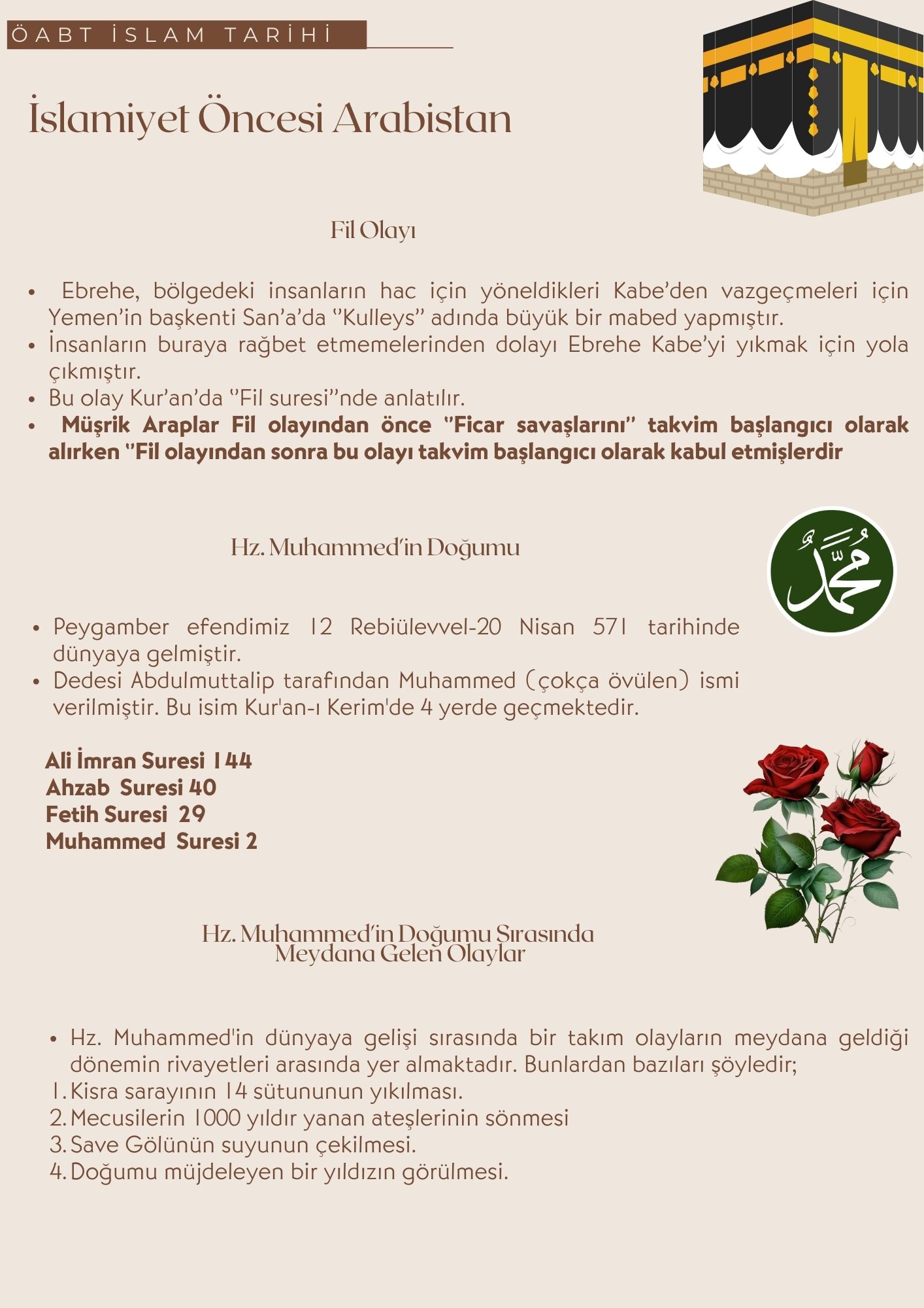 6-2 İslam Tarihi ÖABT Ders Notları " Hz. Muhammed'in Ailesi" " İlk Vahiy"